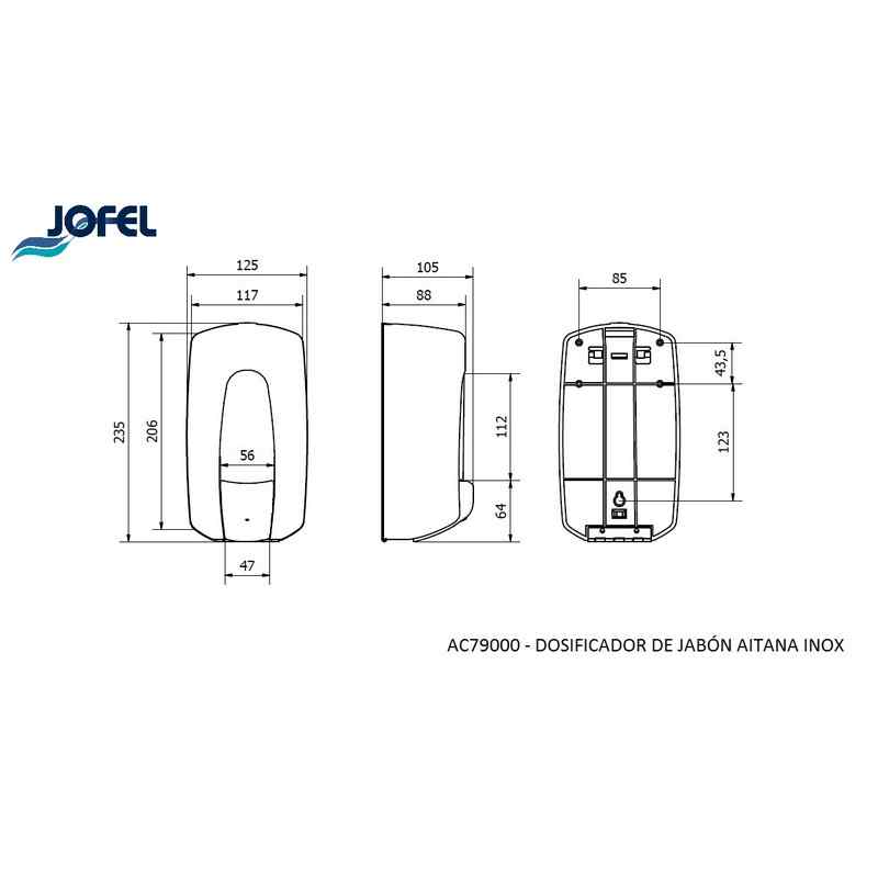 DISTRIBUTEUR SAVON 900ML AITANA INOX SATINE JOFEL REF JAC79000